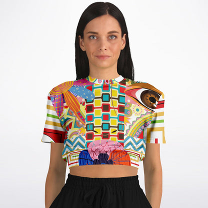 Pink Paisley Park Visage Eco-Poly Short Sleeve Cropped Pullover