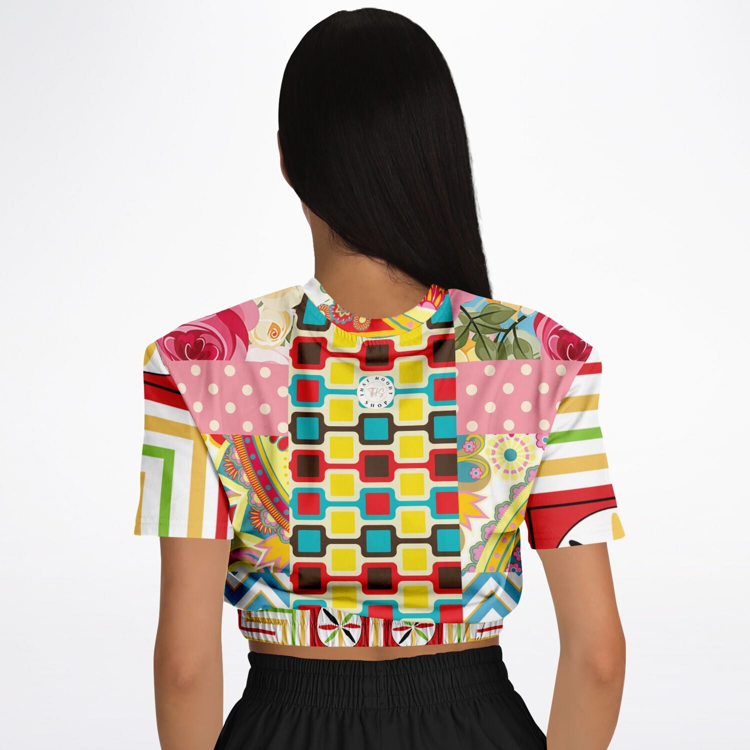 Pink Paisley Park Visage Eco-Poly Short Sleeve Cropped Pullover