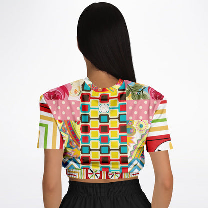 Pink Paisley Park Visage Eco-Poly Short Sleeve Cropped Pullover