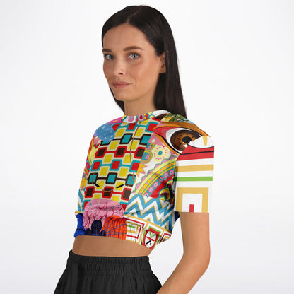 Pink Paisley Park Visage Eco-Poly Short Sleeve Cropped Pullover