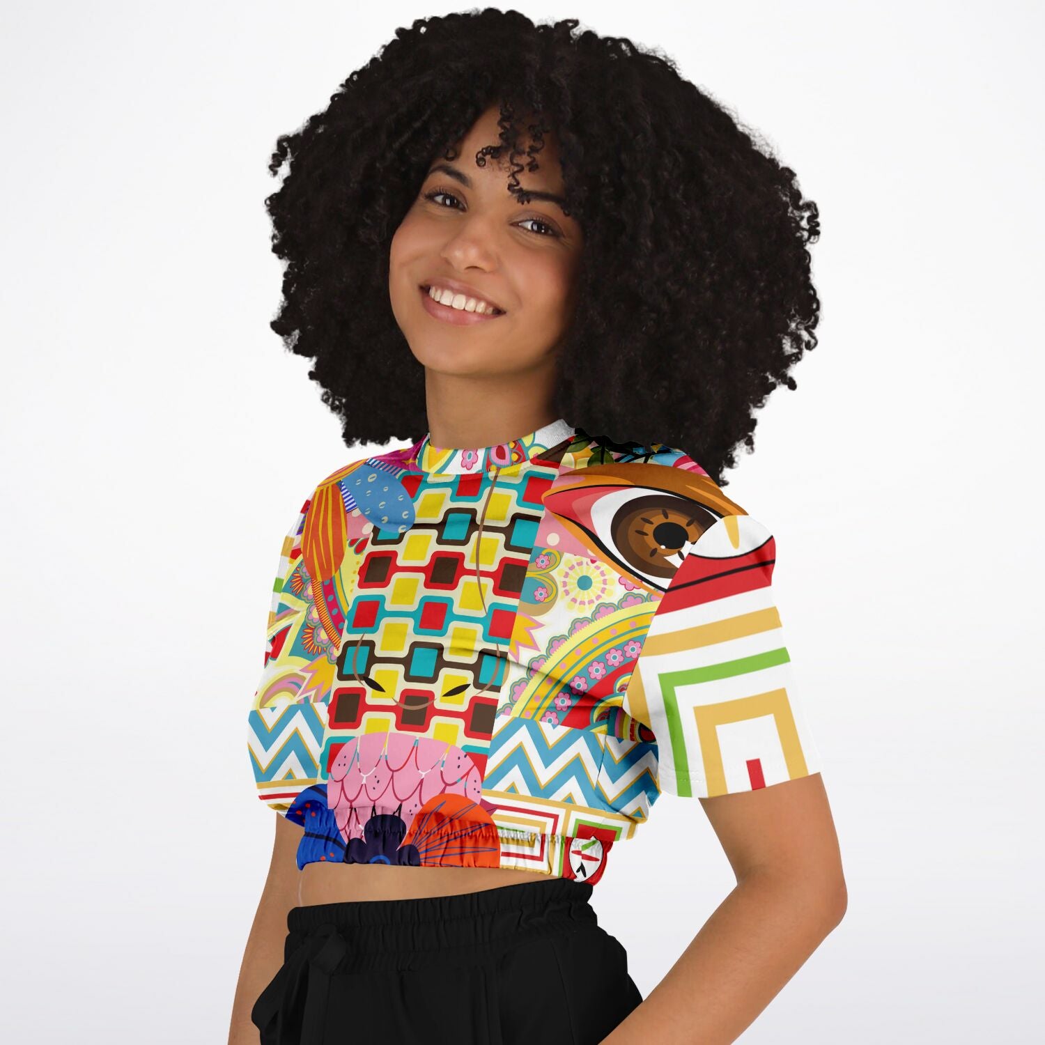 Pink Paisley Park Visage Eco-Poly Short Sleeve Cropped Pullover