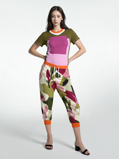 Pink Squared Geometric Print Colorful AOP Women&