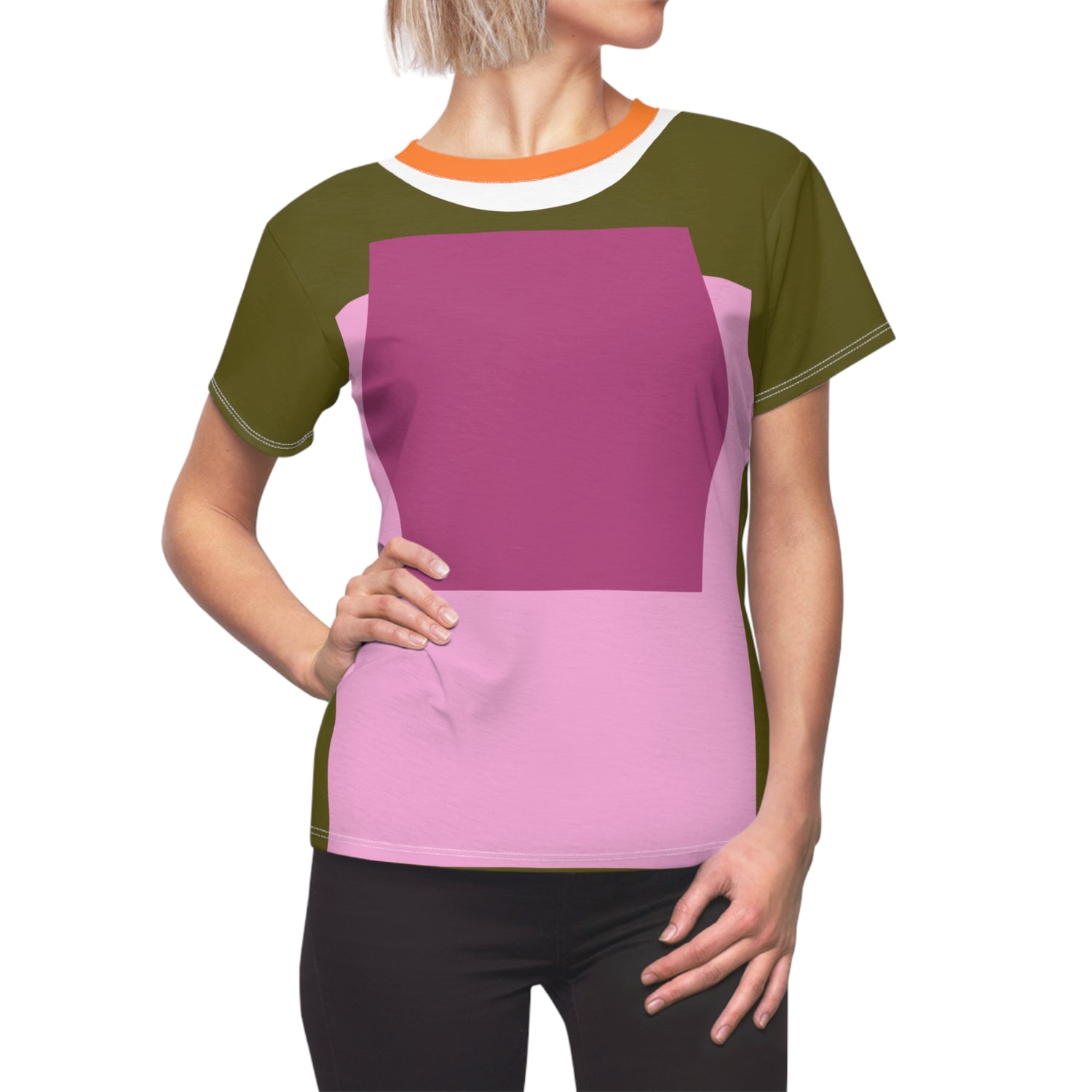 Pink Squared Geometric Print Colorful AOP Women&