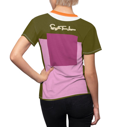 Pink Squared Geometric Print Colorful AOP Women&