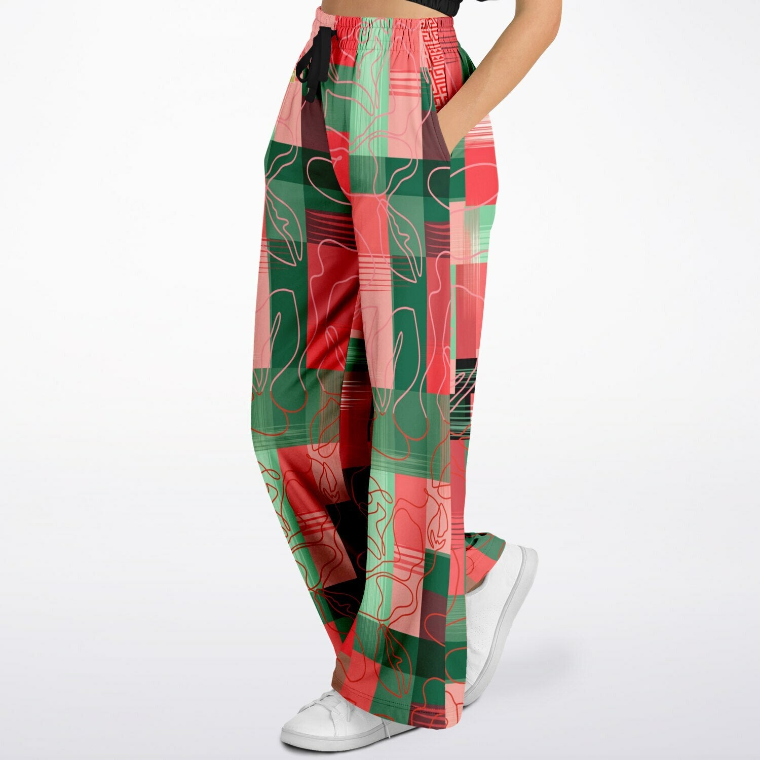 Pink Watermelon Patchwork Plaid Eco-Poly Wide Leg Pants