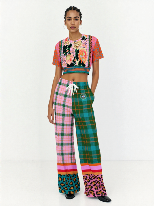 Pink Zen Blossom Chrysanthemum Asian Floral Eco-Poly Short Sleeve Cropped Pullover