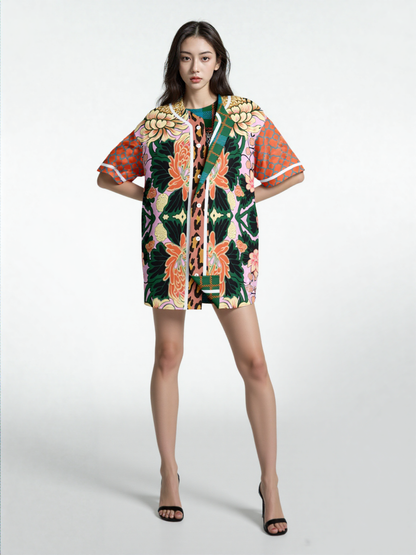 Pink Zen Blossom Chrysanthemum Short Sleeve Eco-Poly Reversible Baseball Jersey