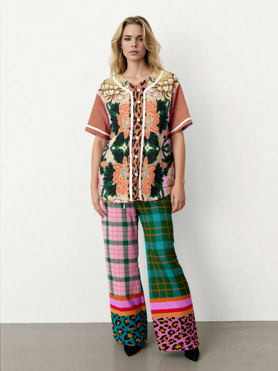 Pink Passion Haberdashery Plaid Duo Eco-Poly Wide Leg Pants