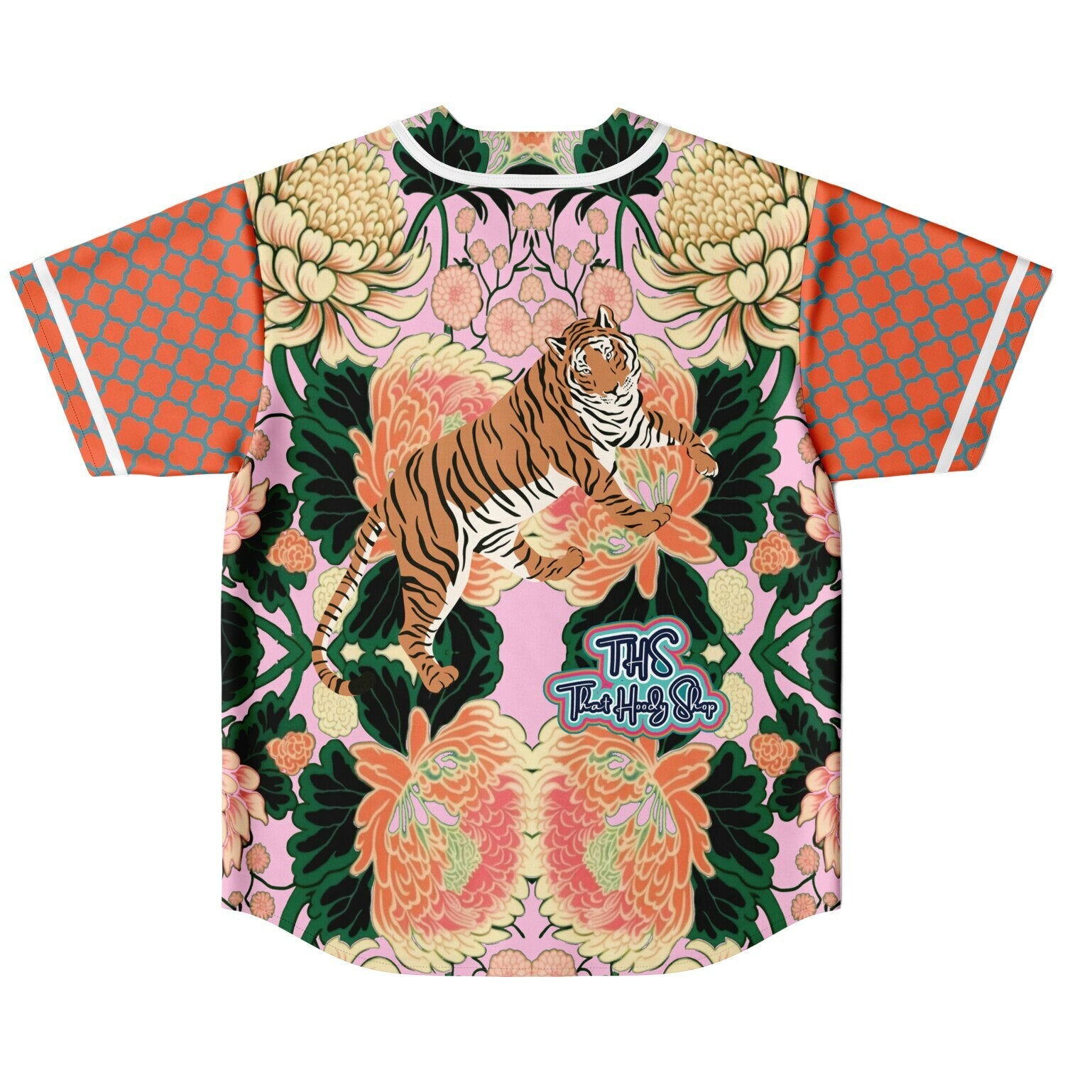 Pink Zen Blossom Chrysanthemum Short Sleeve Eco-Poly Reversible Baseball Jersey