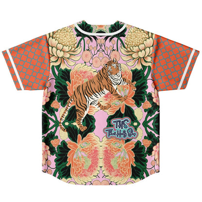 Pink Zen Blossom Chrysanthemum Short Sleeve Eco-Poly Reversible Baseball Jersey