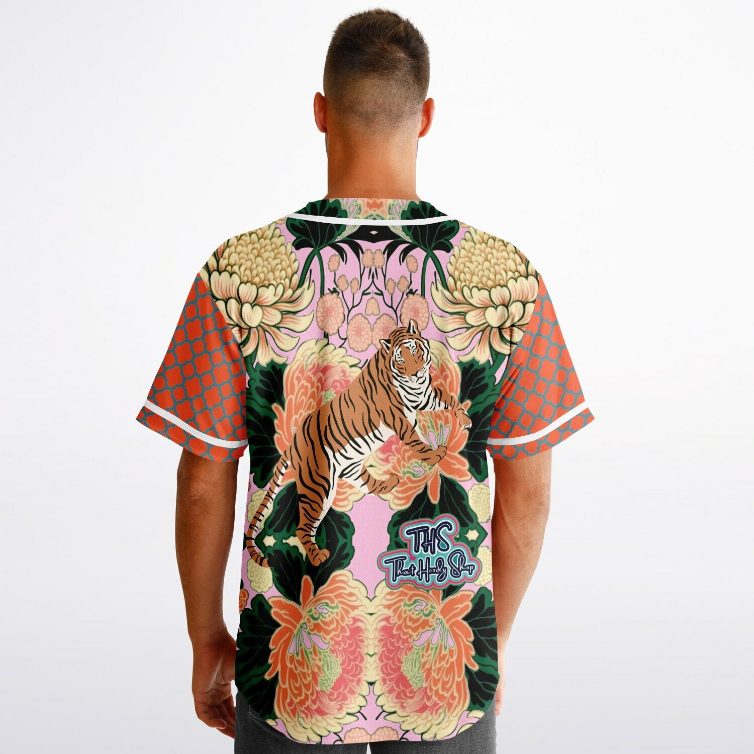 Pink Zen Blossom Chrysanthemum Short Sleeve Eco-Poly Reversible Baseball Jersey
