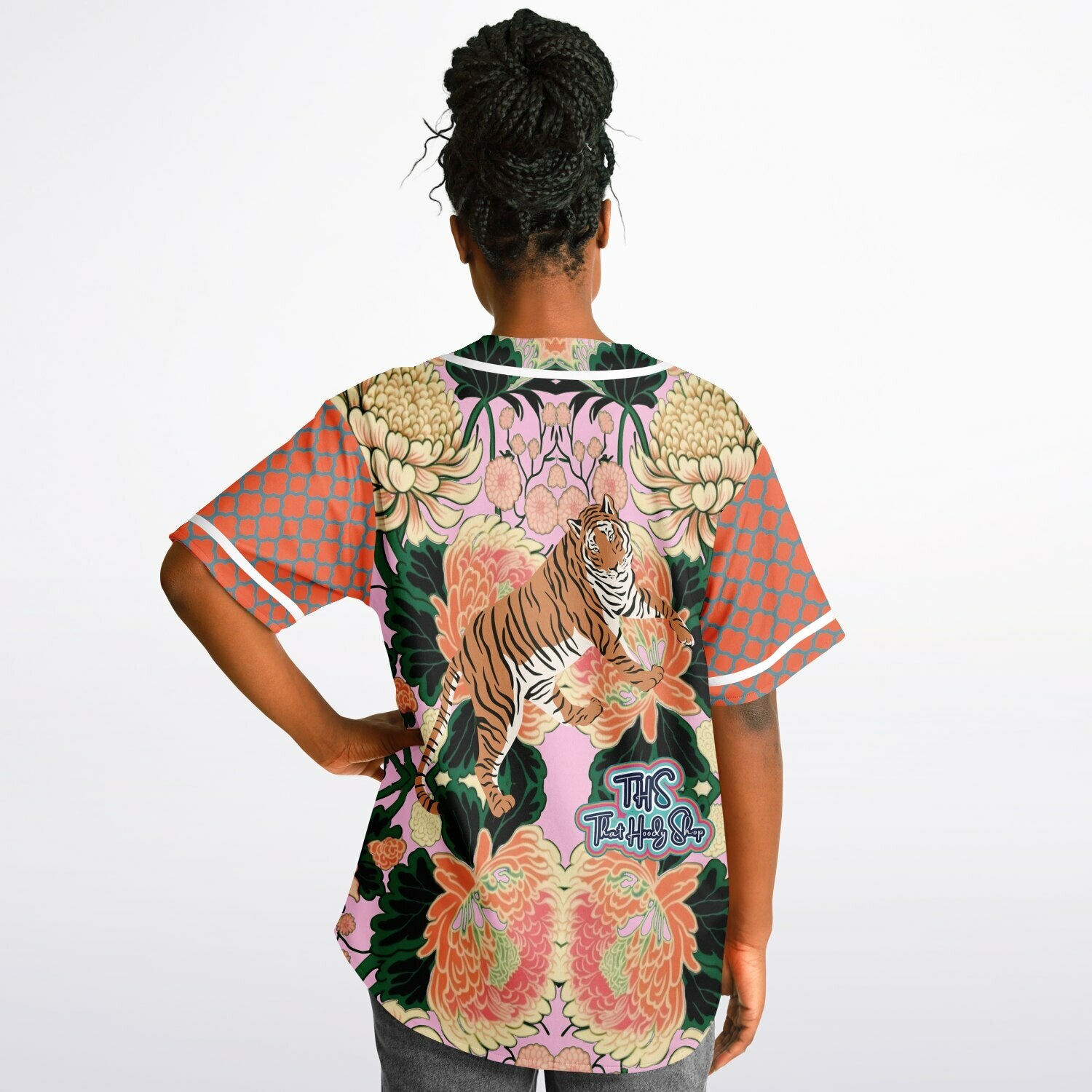 Pink Zen Blossom Chrysanthemum Short Sleeve Eco-Poly Reversible Baseball Jersey