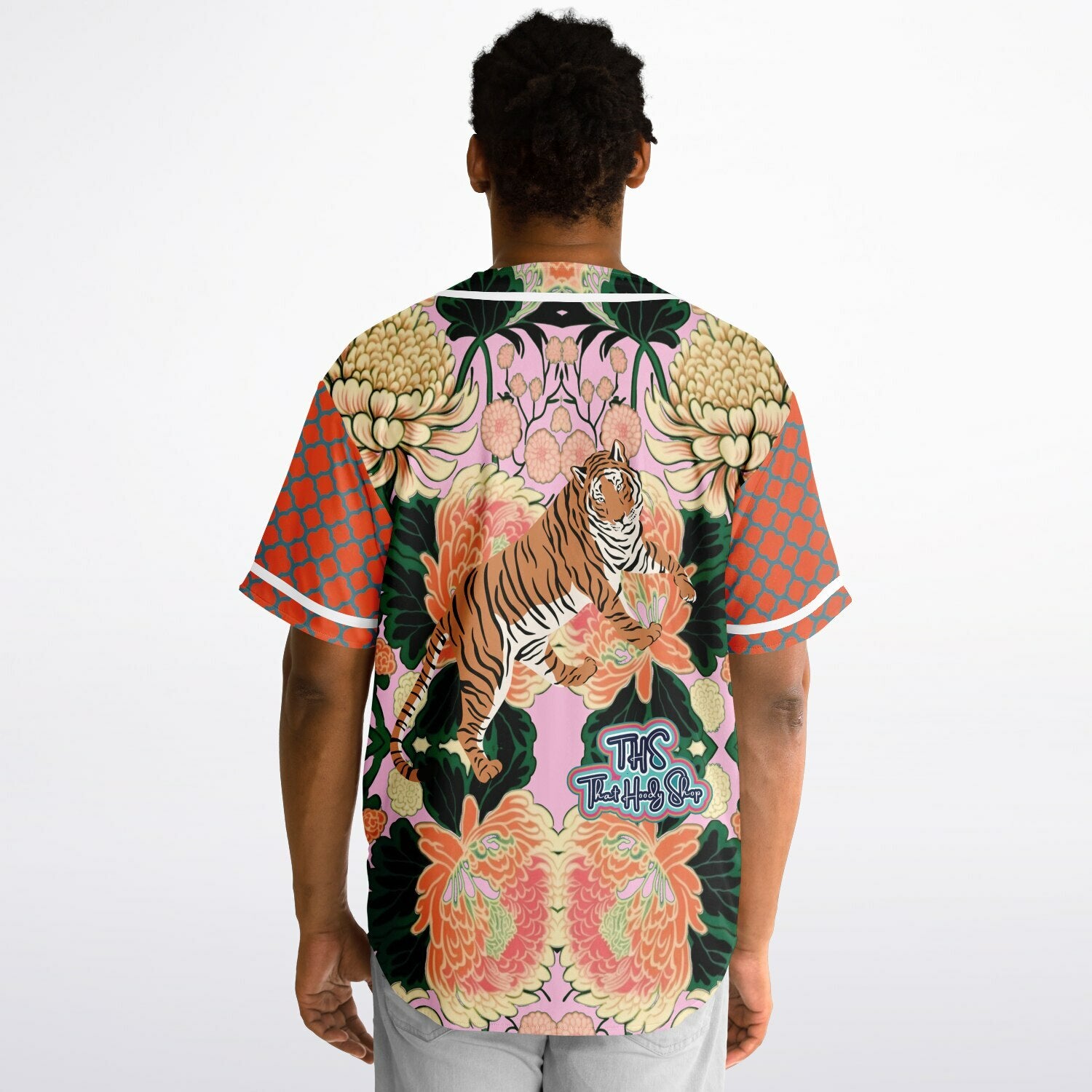 Pink Zen Blossom Chrysanthemum Short Sleeve Eco-Poly Reversible Baseball Jersey