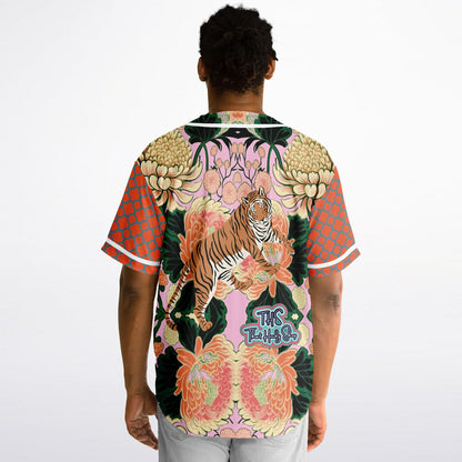 Pink Zen Blossom Chrysanthemum Short Sleeve Eco-Poly Reversible Baseball Jersey