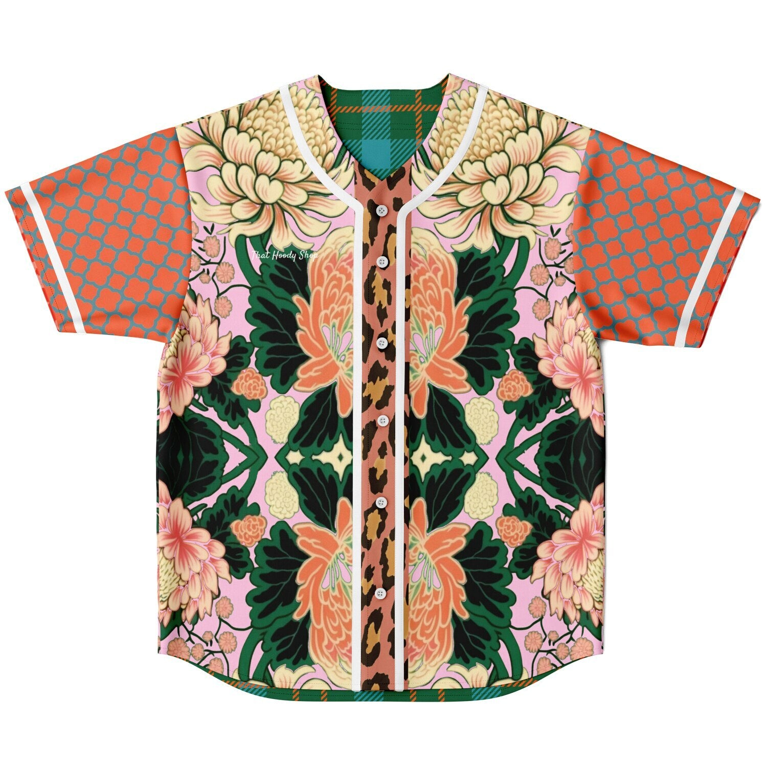 Pink Zen Blossom Chrysanthemum Short Sleeve Eco-Poly Reversible Baseball Jersey