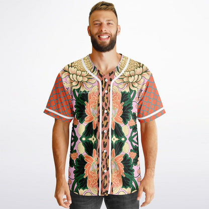 Pink Zen Blossom Chrysanthemum Short Sleeve Eco-Poly Reversible Baseball Jersey