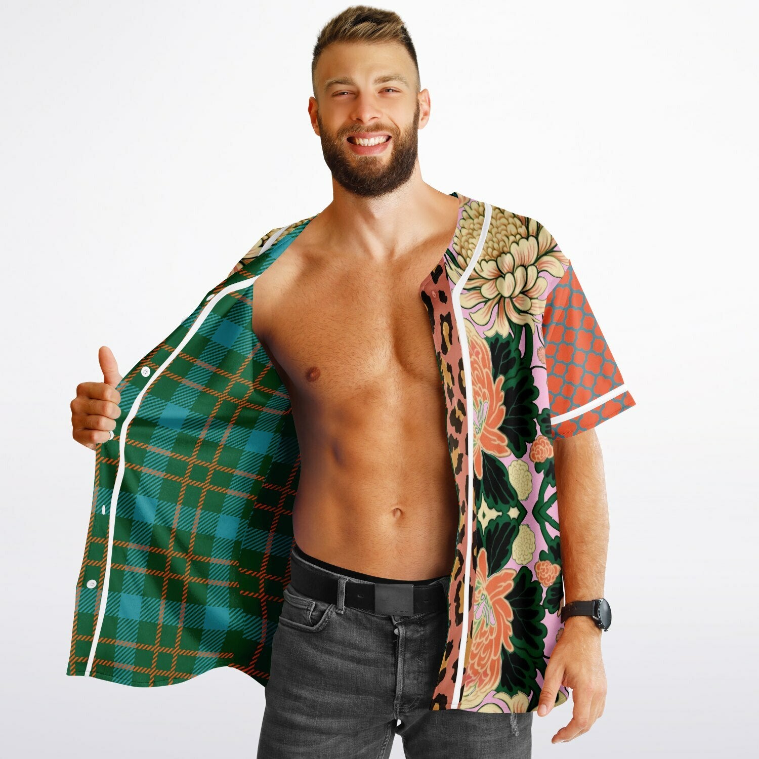 Pink Zen Blossom Chrysanthemum Short Sleeve Eco-Poly Reversible Baseball Jersey