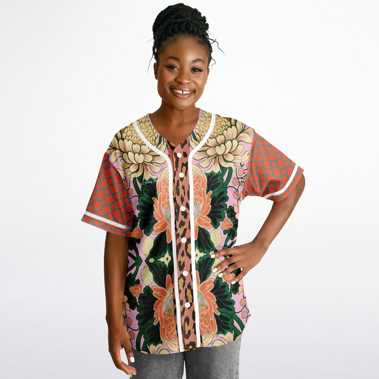 Pink Zen Blossom Chrysanthemum Short Sleeve Eco-Poly Reversible Baseball Jersey