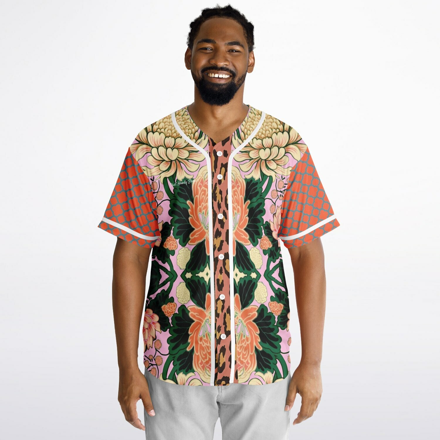 Pink Zen Blossom Chrysanthemum Short Sleeve Eco-Poly Reversible Baseball Jersey