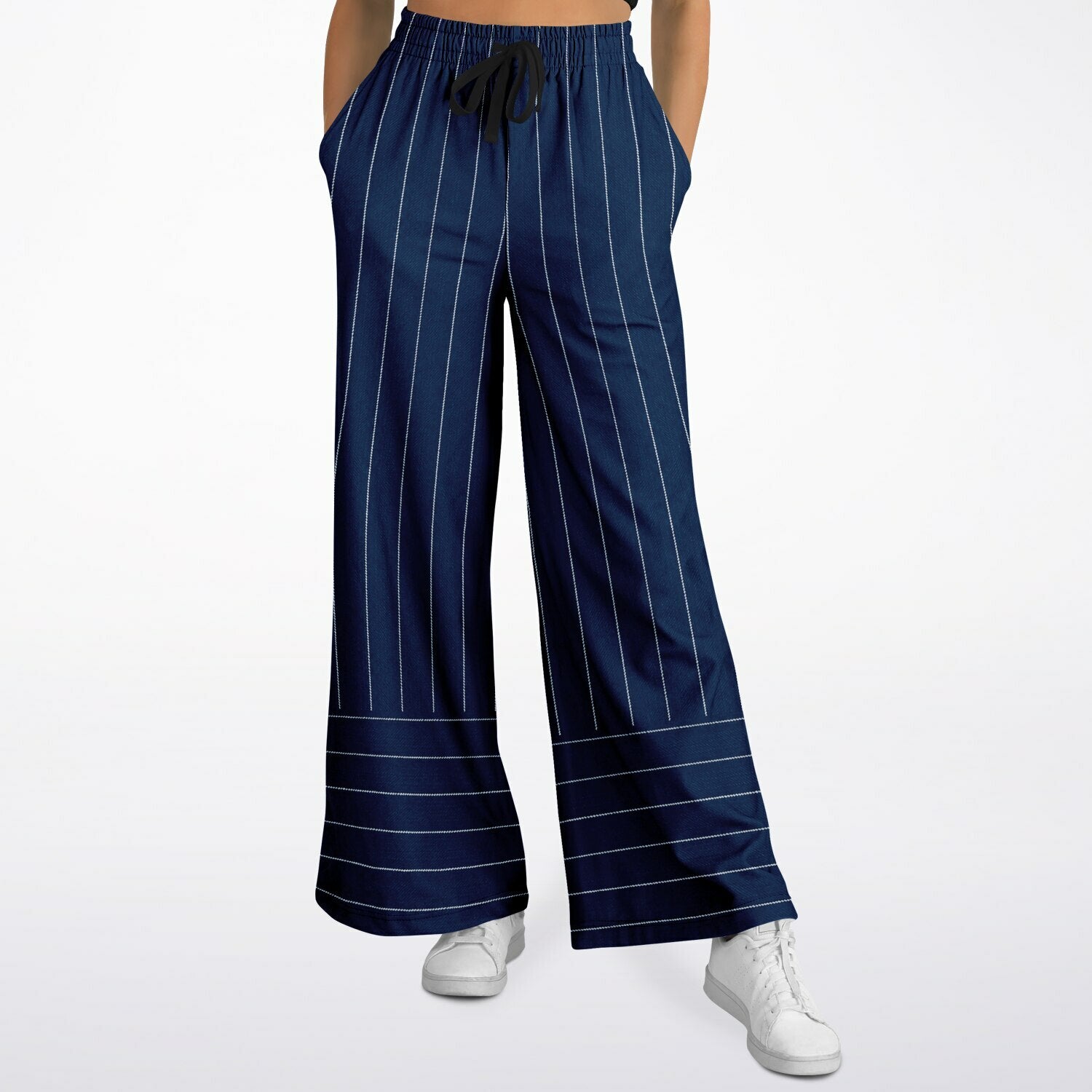 Pinstripes in Blue and White Eco-Poly Wide Leg Pants