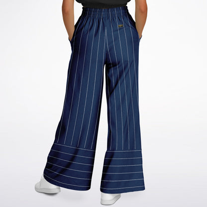 Pinstripes in Blue and White Eco-Poly Wide Leg Pants