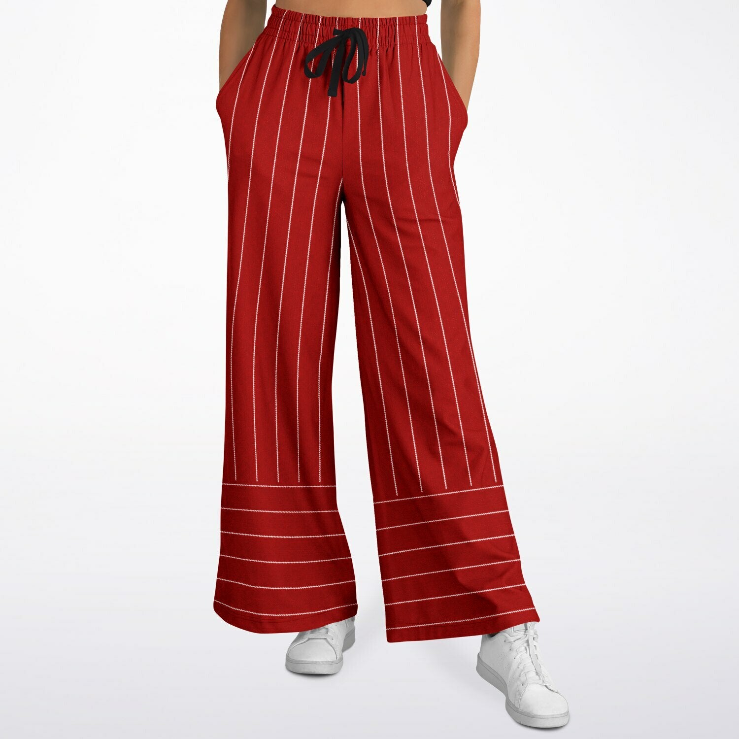 Pinstripes in Tomato and White Eco-Poly Wide Leg Pants