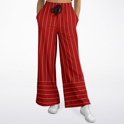 Pinstripes in Tomato and White Eco-Poly Wide Leg Pants