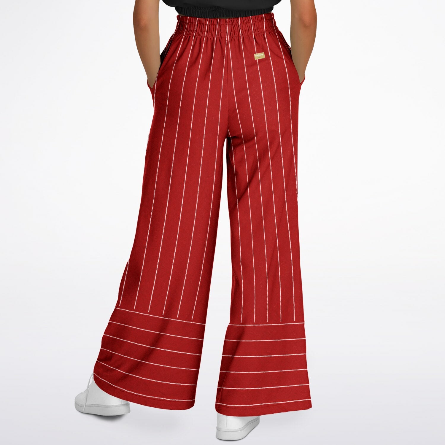 Pinstripes in Tomato and White Eco-Poly Wide Leg Pants