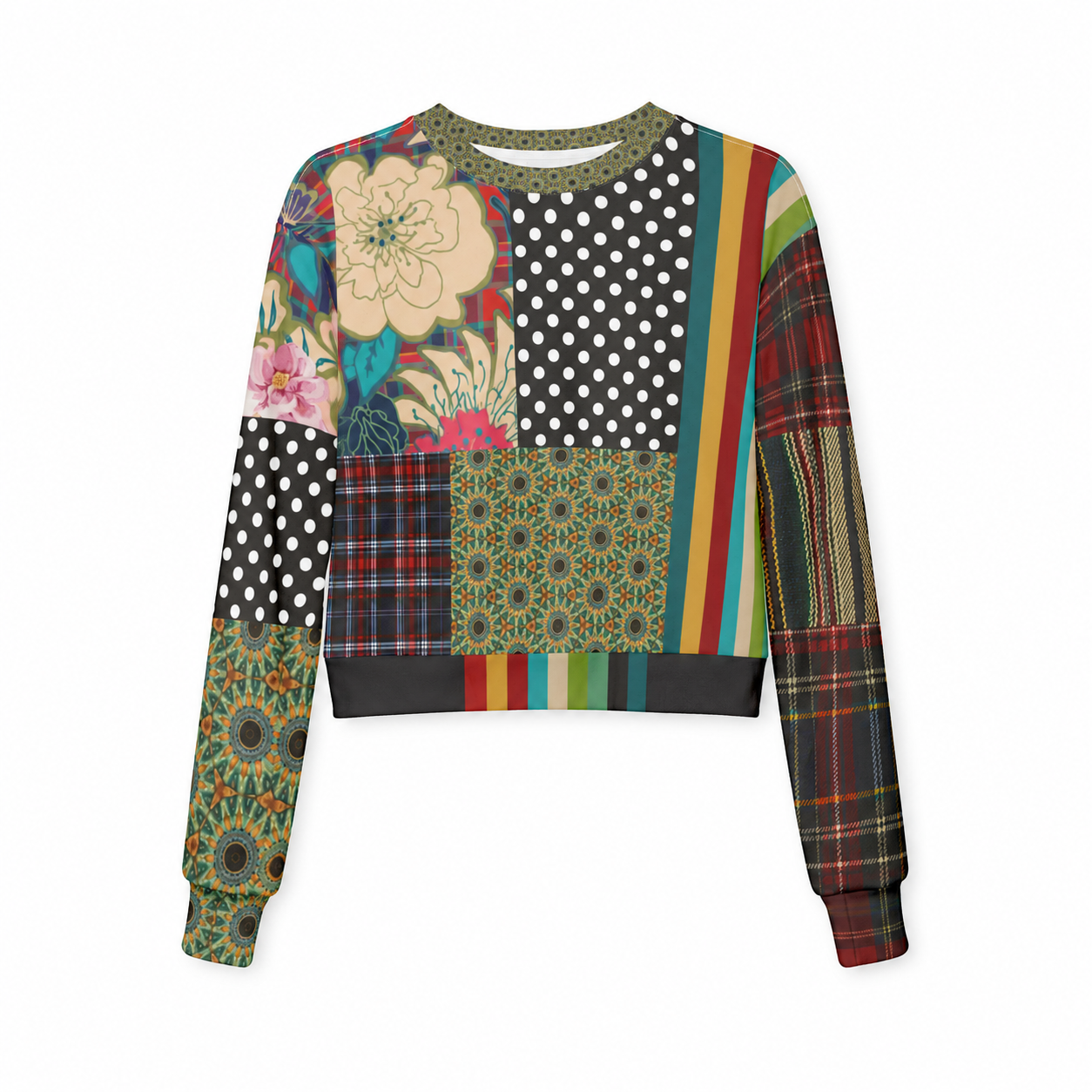 Plaid About Flowers Patchwork Cropped Sweatshirt (Gold Label)