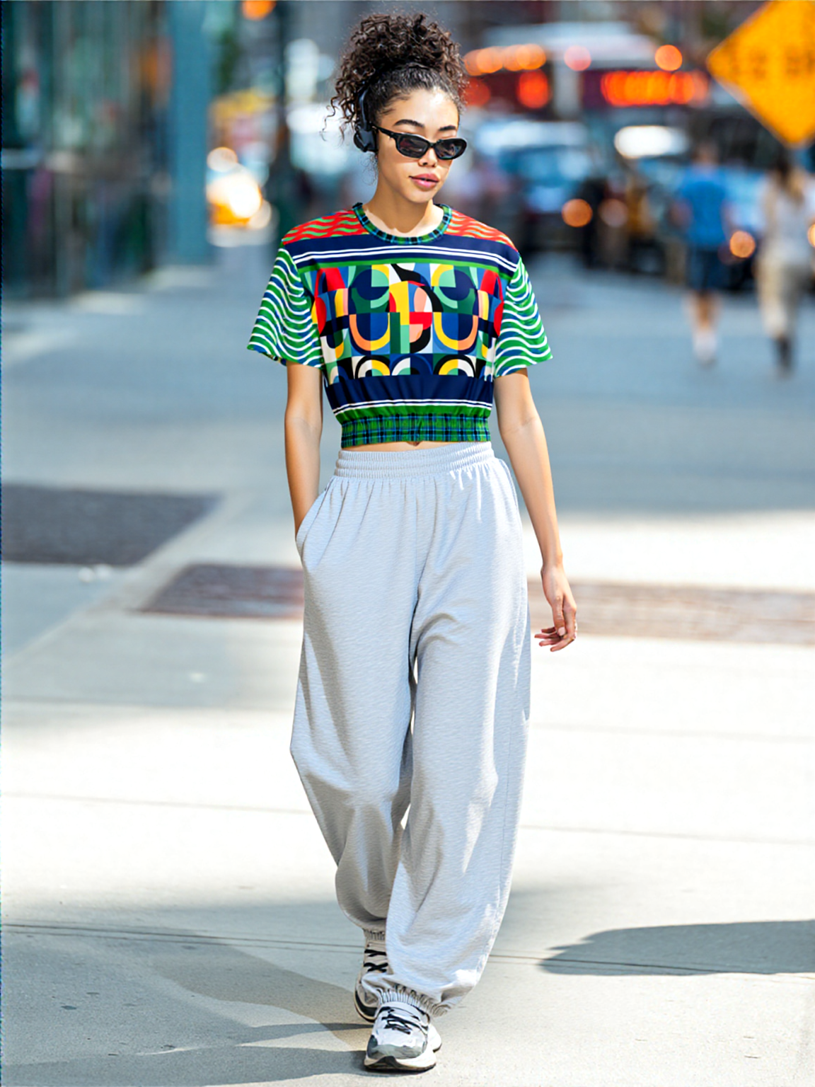 Plain Is Not My Vibe Geometric Print Eco-Poly Short Sleeve Cropped Pullover