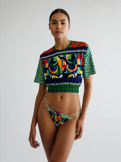 Plain Is Not My Vibe Geometric Print Eco-Poly Short Sleeve Cropped Pullover