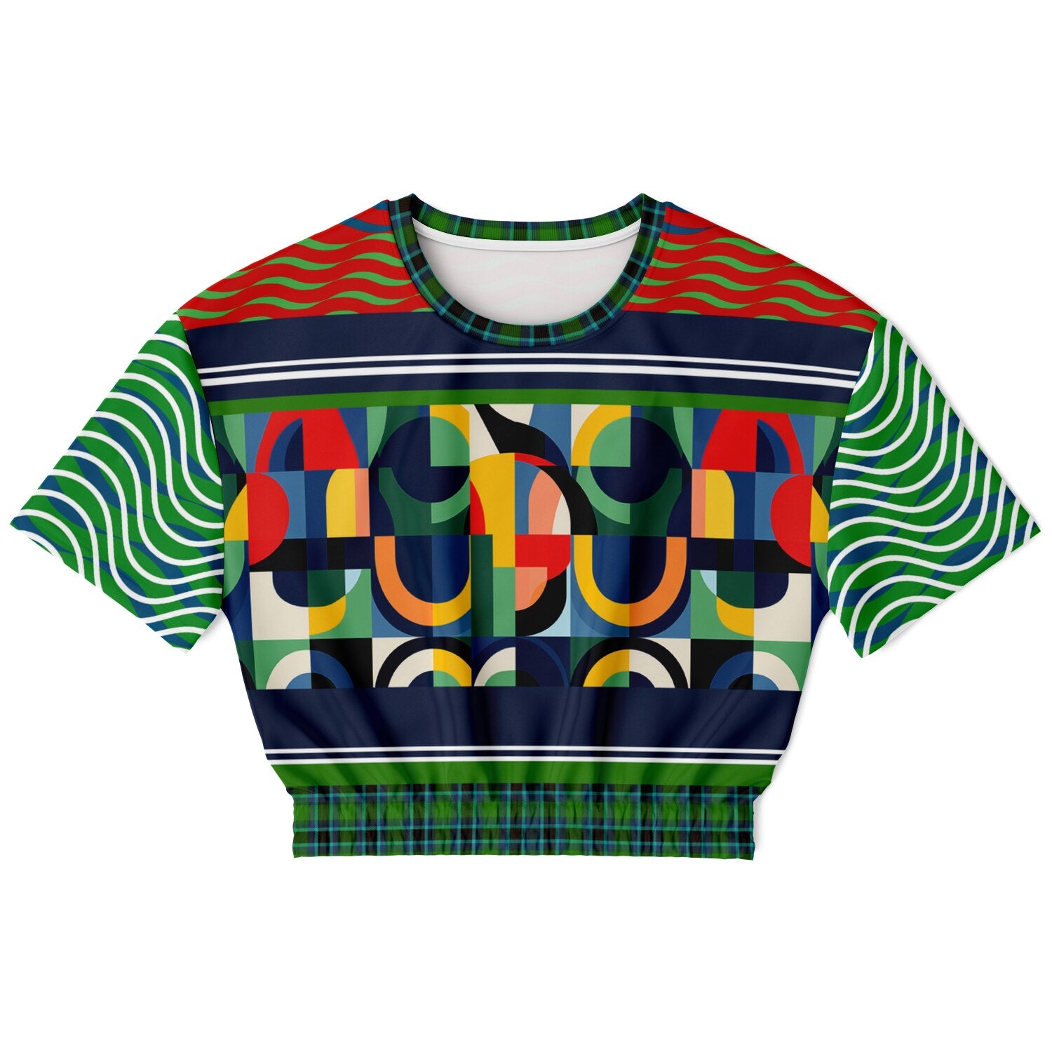 Plain Is Not My Vibe Geometric Print Eco-Poly Short Sleeve Cropped Pullover