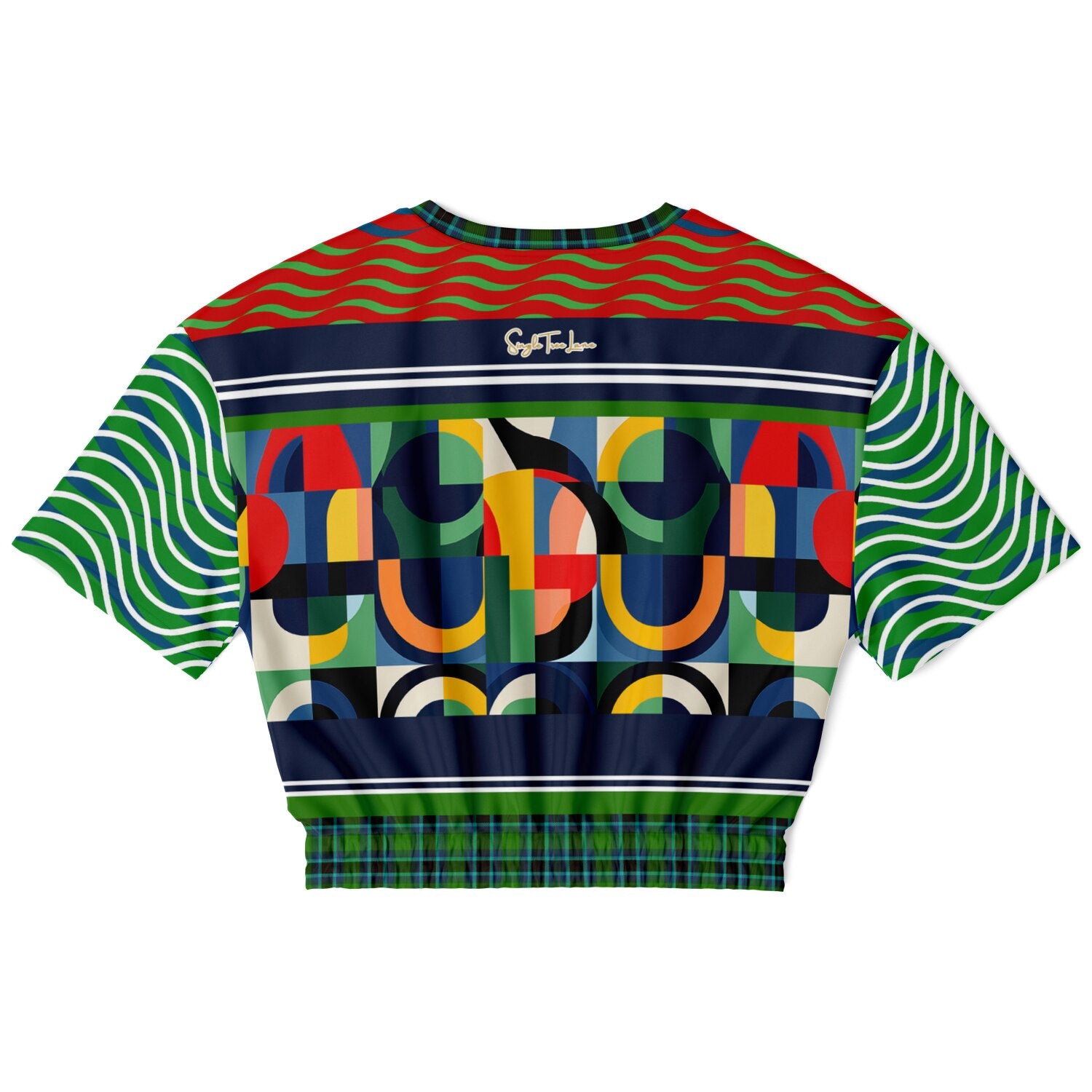 Plain Is Not My Vibe Geometric Print Eco-Poly Short Sleeve Cropped Pullover