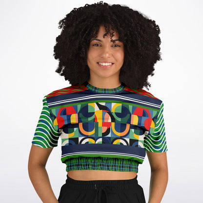 Plain Is Not My Vibe Geometric Print Eco-Poly Short Sleeve Cropped Pullover