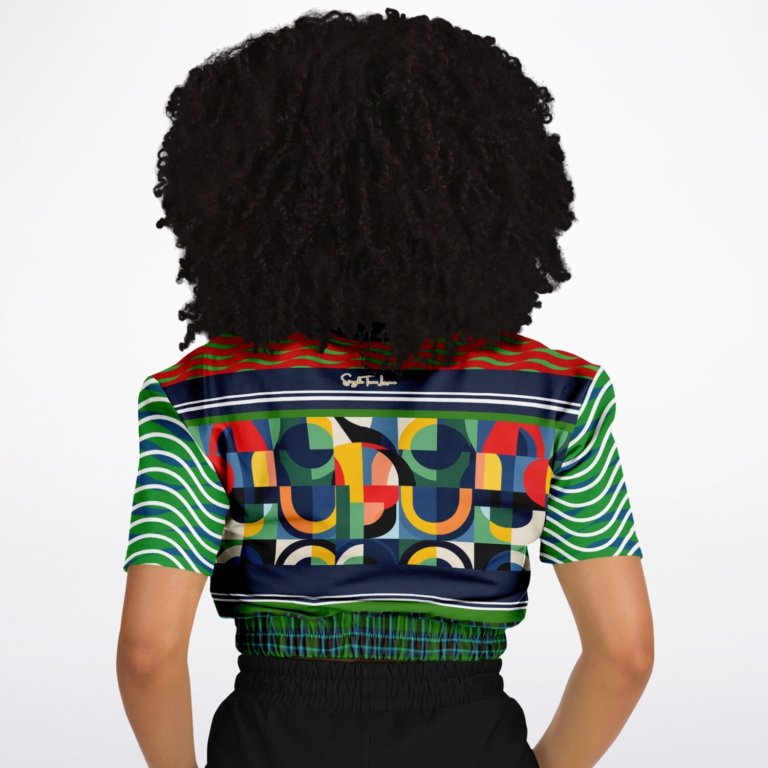 Plain Is Not My Vibe Geometric Print Eco-Poly Short Sleeve Cropped Pullover