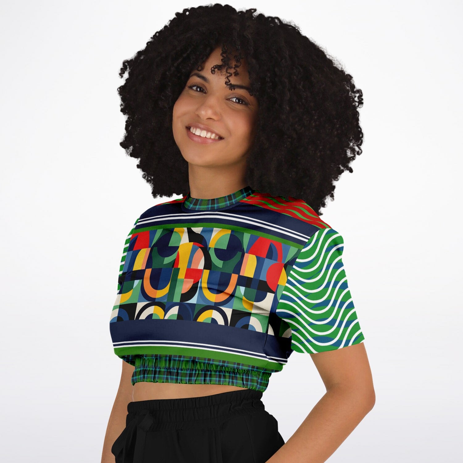 Plain Is Not My Vibe Geometric Print Eco-Poly Short Sleeve Cropped Pullover