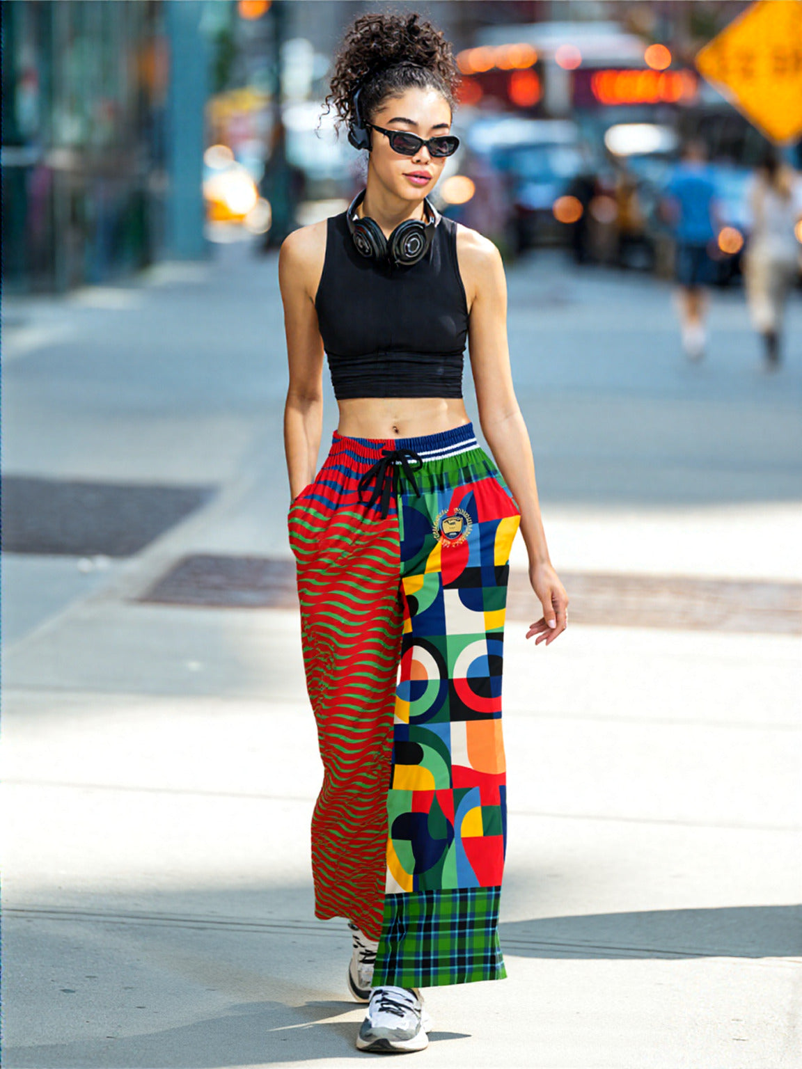 Plain is Not My Vibe Geometric Print Eco-Poly Wide Leg Pants