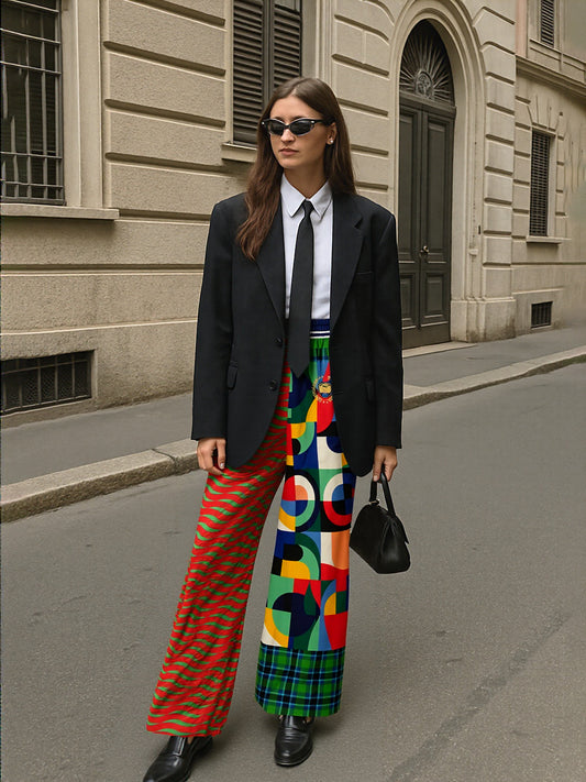 Plain is Not My Vibe Geometric Print Eco-Poly Wide Leg Pants