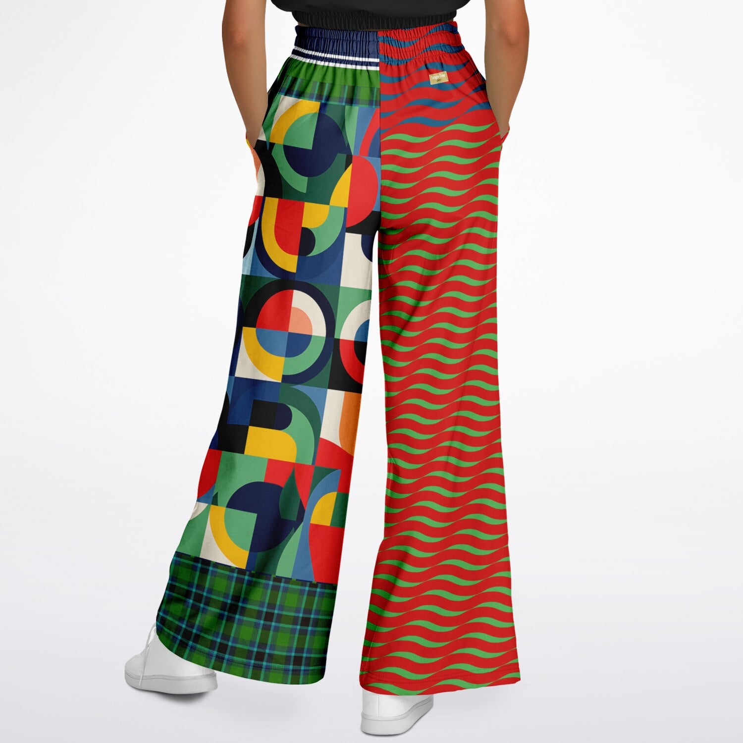 Plain is Not My Vibe Geometric Print Eco-Poly Wide Leg Pants