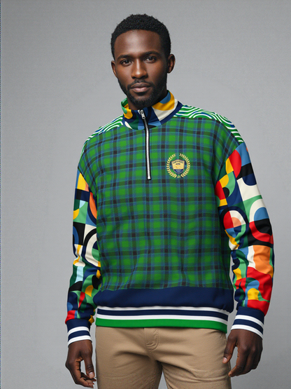 Plain is Not My Vibe Plaid Geometric Print Heavyweight Quarter Zip Unisex Pullover