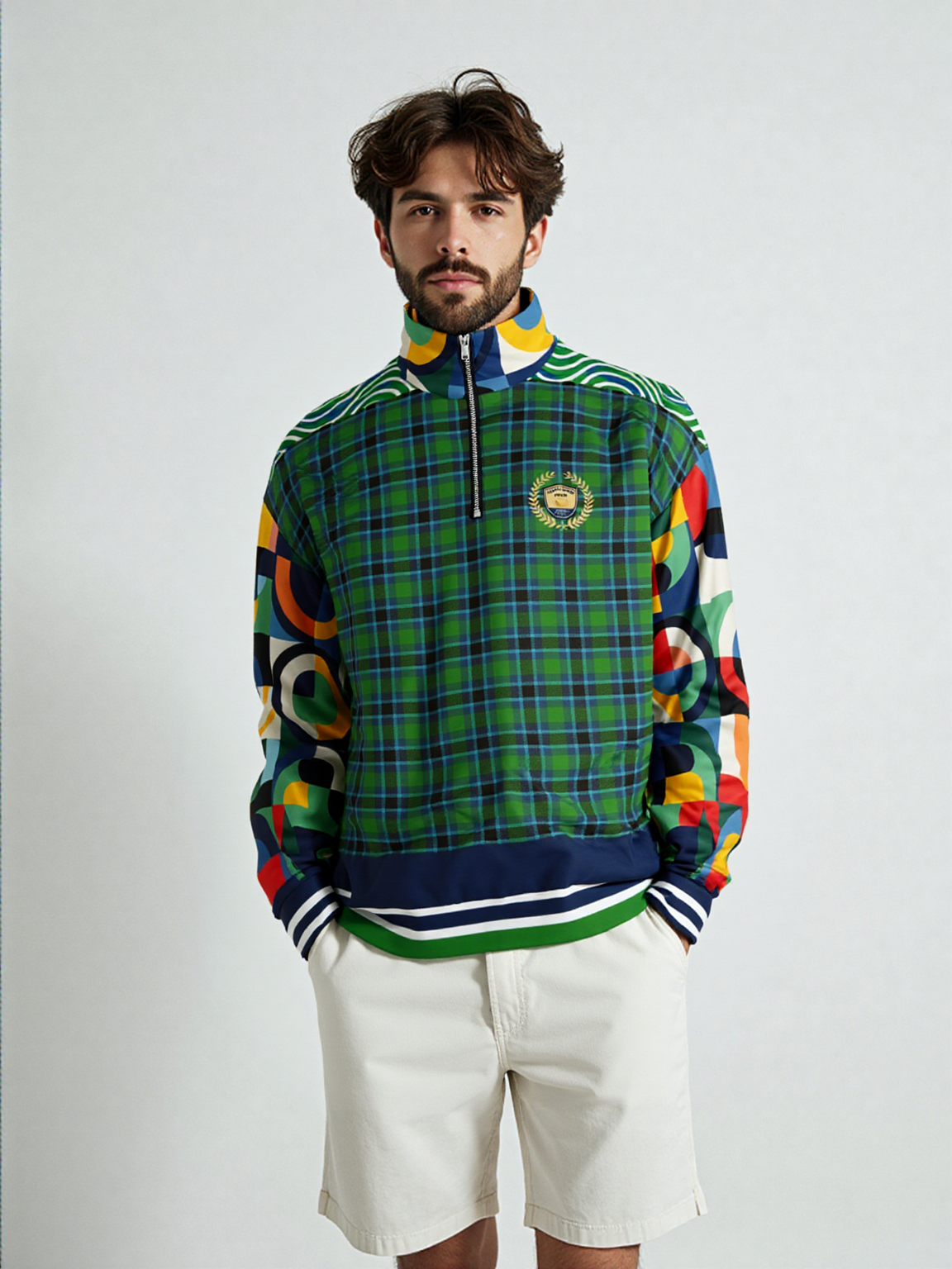 Plain is Not My Vibe Plaid Geometric Print Heavyweight Quarter Zip Unisex Pullover