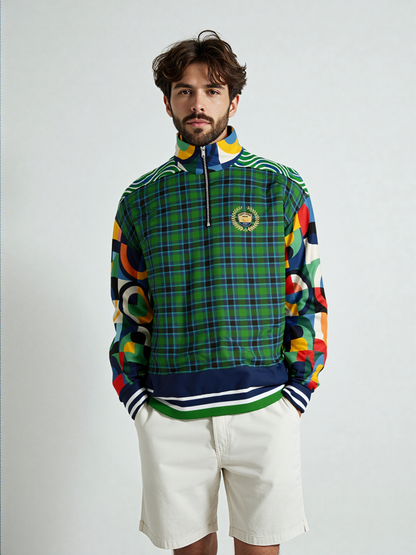 Plain is Not My Vibe Plaid Geometric Print Heavyweight Quarter Zip Unisex Pullover