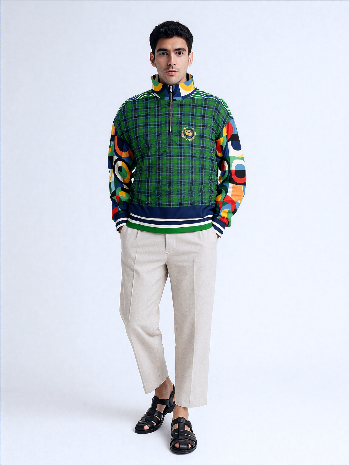 Plain is Not My Vibe Plaid Geometric Print Heavyweight Quarter Zip Unisex Pullover