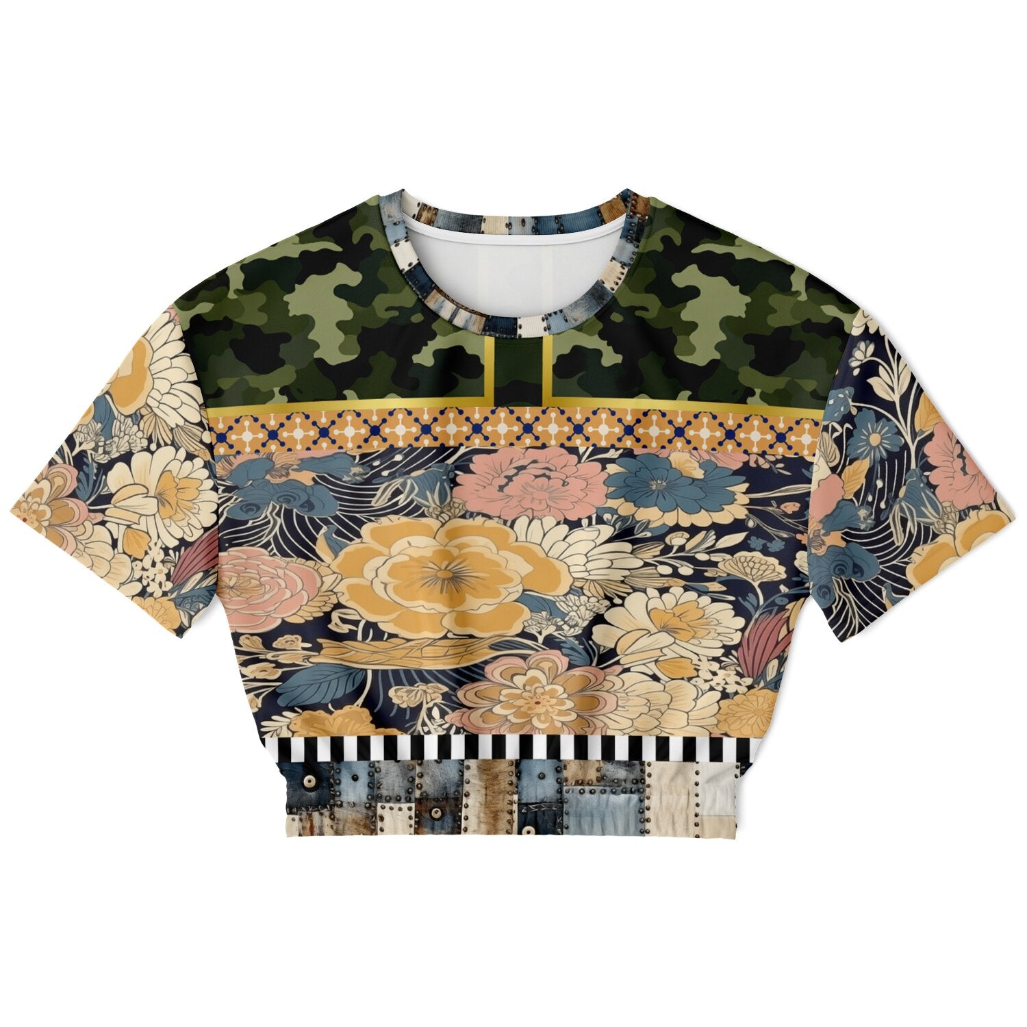 Playing Jax in Marigold Floral Eco-Poly Short Sleeve Cropped Pullover