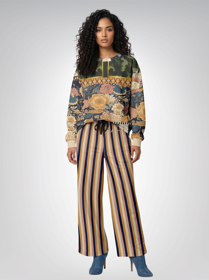 Playing Jax in Marigold Stripe Eco-Poly Wide Leg Pants