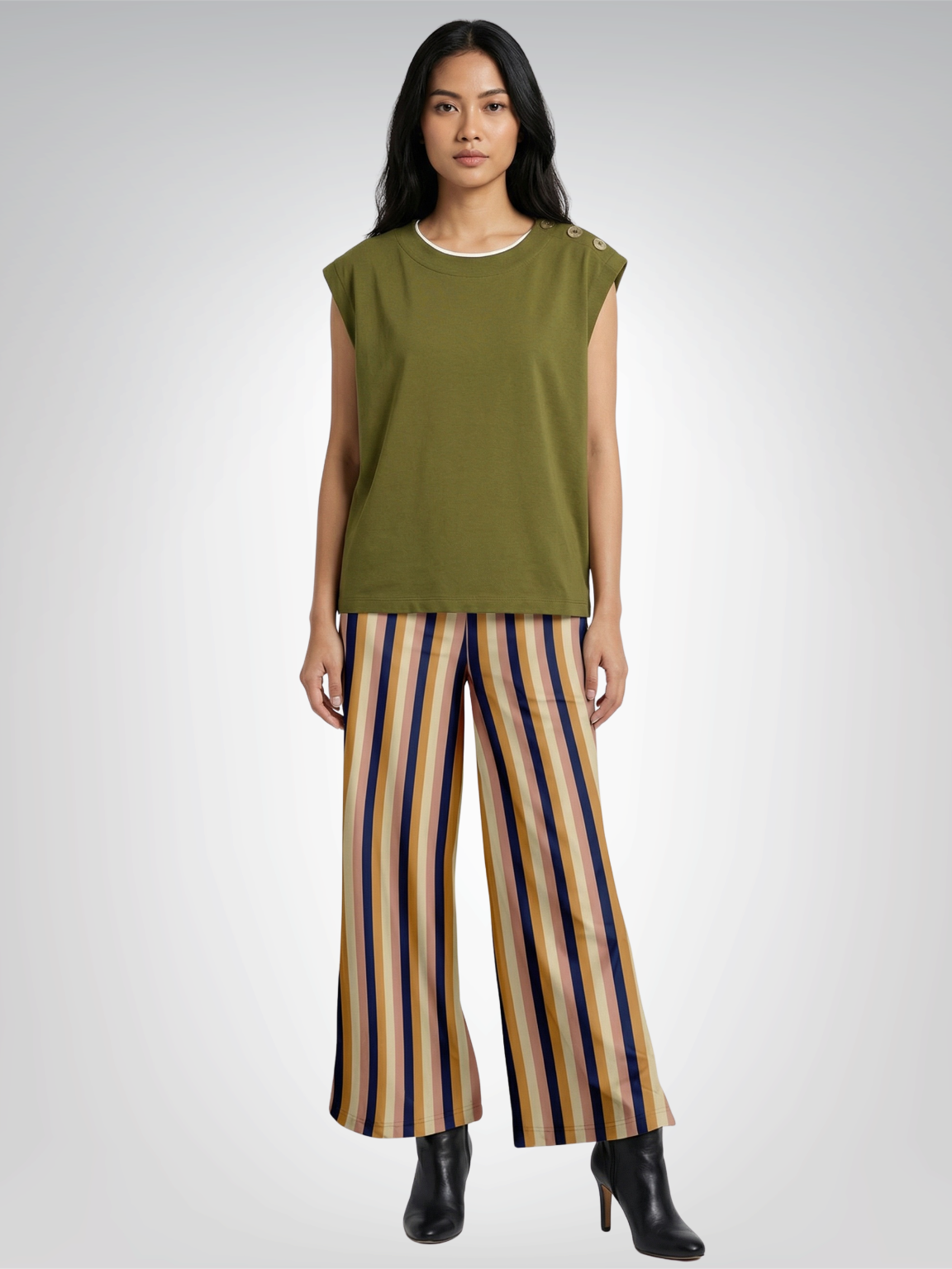 Playing Jax in Marigold Stripe Eco-Poly Wide Leg Pants