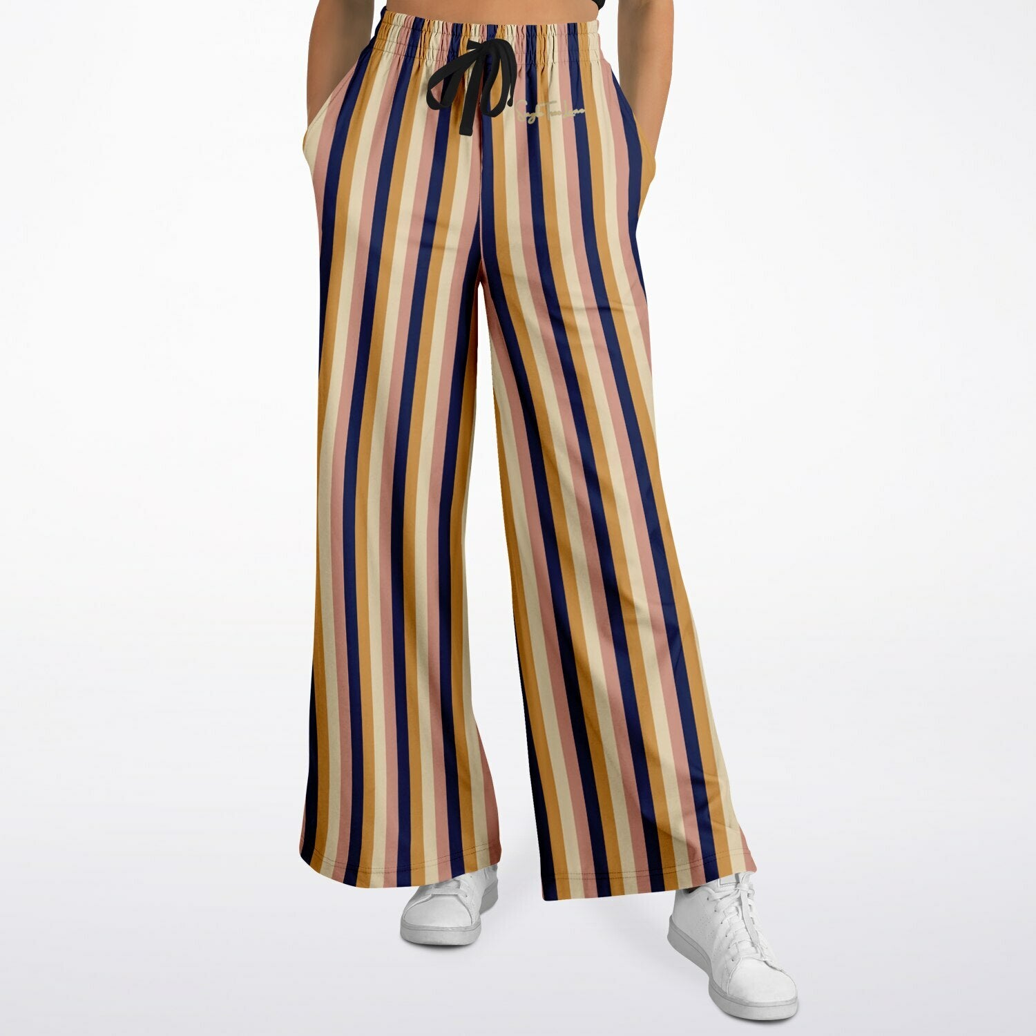 Playing Jax in Marigold Stripe Eco-Poly Wide Leg Pants