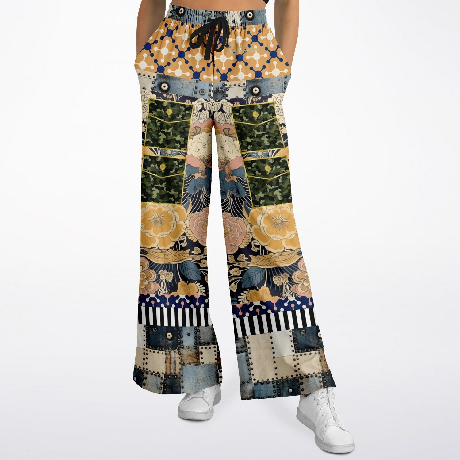 Playing Jax in Marigold Abstract Geo Eco-Poly Wide Leg Pants