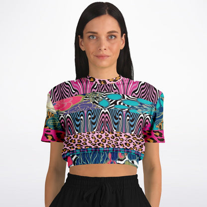 Plumed Horse Vibrant Zebra Eco-Poly Short Sleeve Cropped Pullover