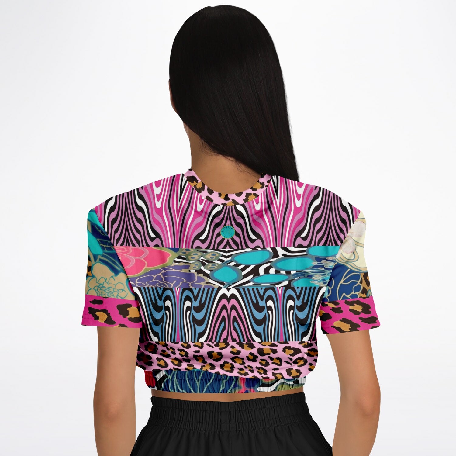 Plumed Horse Vibrant Zebra Eco-Poly Short Sleeve Cropped Pullover